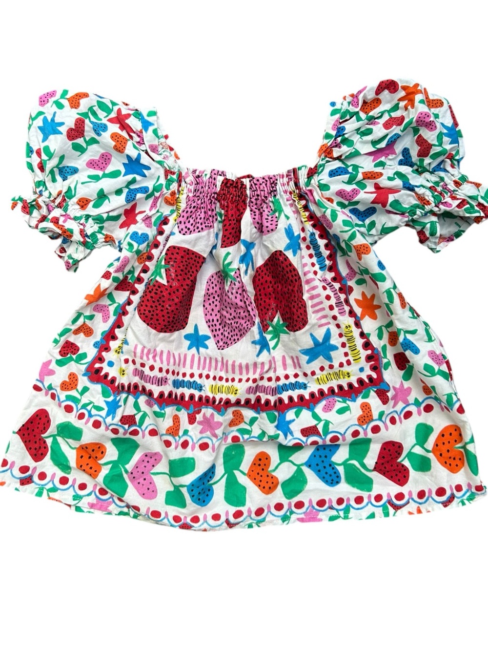 Fabula Colorful Strawberry & Floral Puff-Sleeve Toddler Fruit Dress 2 Years
